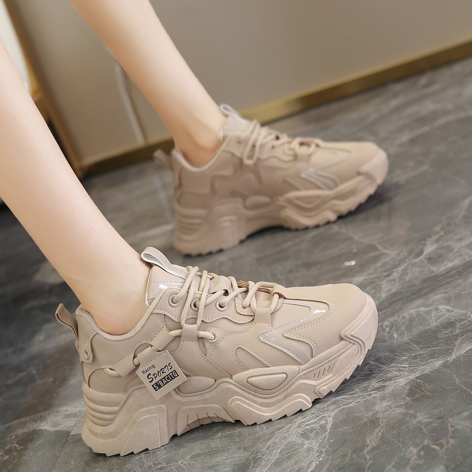 Solid Platform Sneakers Lace Up Running Shoes Comfortable