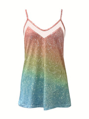 Gradient Print Cami Top V Neck Sleeveless Summer Top