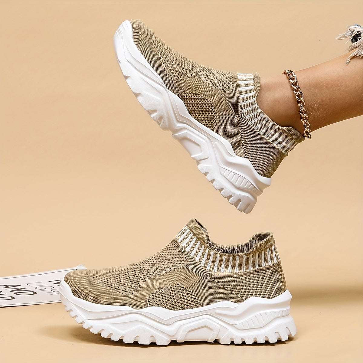 Women's Knit Slip-On Platform Sneakers Breathable Casual Daily Shoes