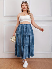 Ombre Denim Print Elastic High Rise Maxi Skirt