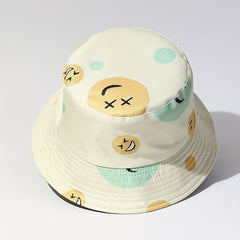 Cartoon Smiling Print Bucket Hat Yellow Lightweight Sunscreen Fisherman Cap