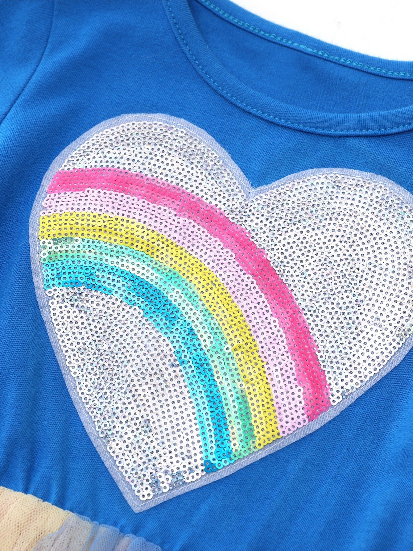 Heart Printed Rainbow Round Neck Party Toddler Dress