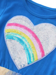 Heart Printed Rainbow Round Neck Party Toddler Dress
