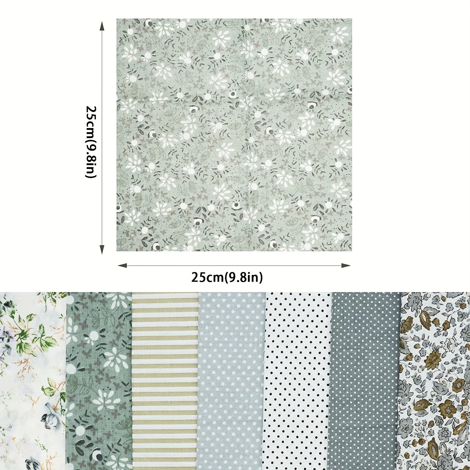 7pcs 24 24 Gray Square Fabric Bundle Sewing Patchwork Floral Dot Stripe Pattern