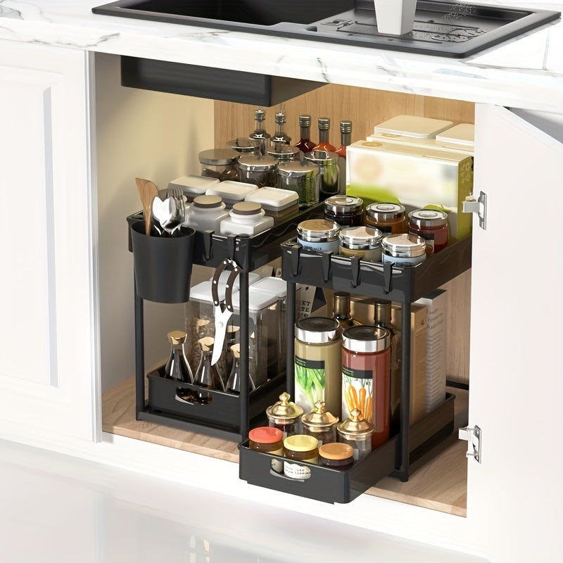 Double Layer Pull Out Shelf for Kitchen Countertop and Under Sink Organization