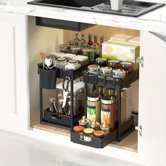 Double Layer Pull Out Shelf for Kitchen Countertop and Under Sink Organization