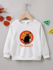 Halloween Cat Print Boys Sweatshirt Long Sleeve Crew Neck Tops Kids Clothing