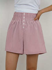 Solid Smocked Shorts Elastic Waist Summer Shorts Women's Clothing
