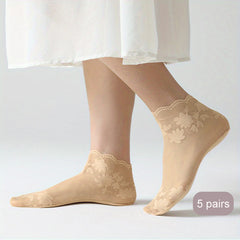 5 Pairs Floral Lace Short Socks Women's Stockings