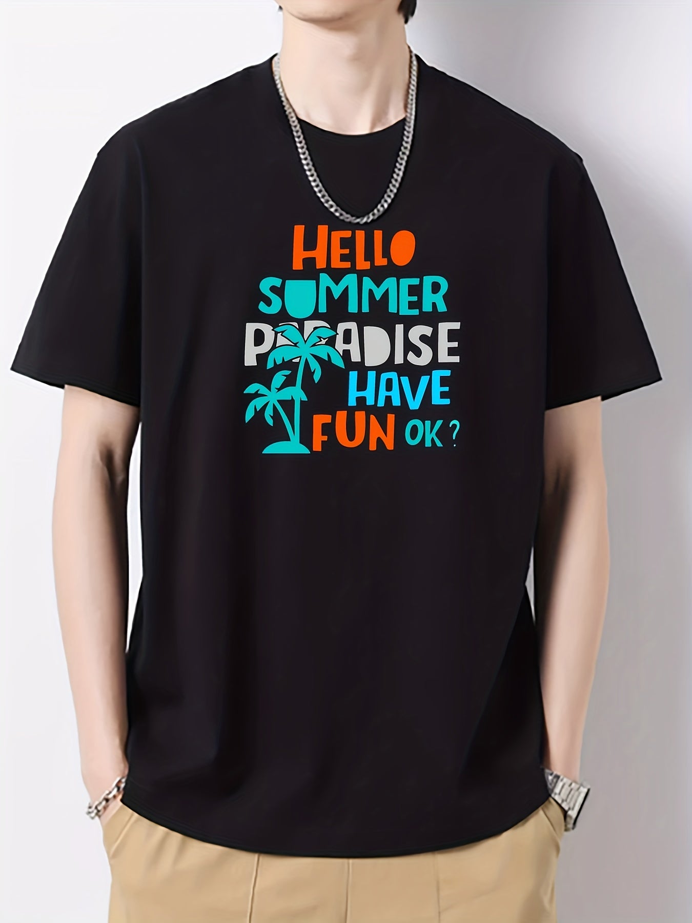 Summer Paradise Print Men's Cotton Graphic Crew Neck Active T Shirt