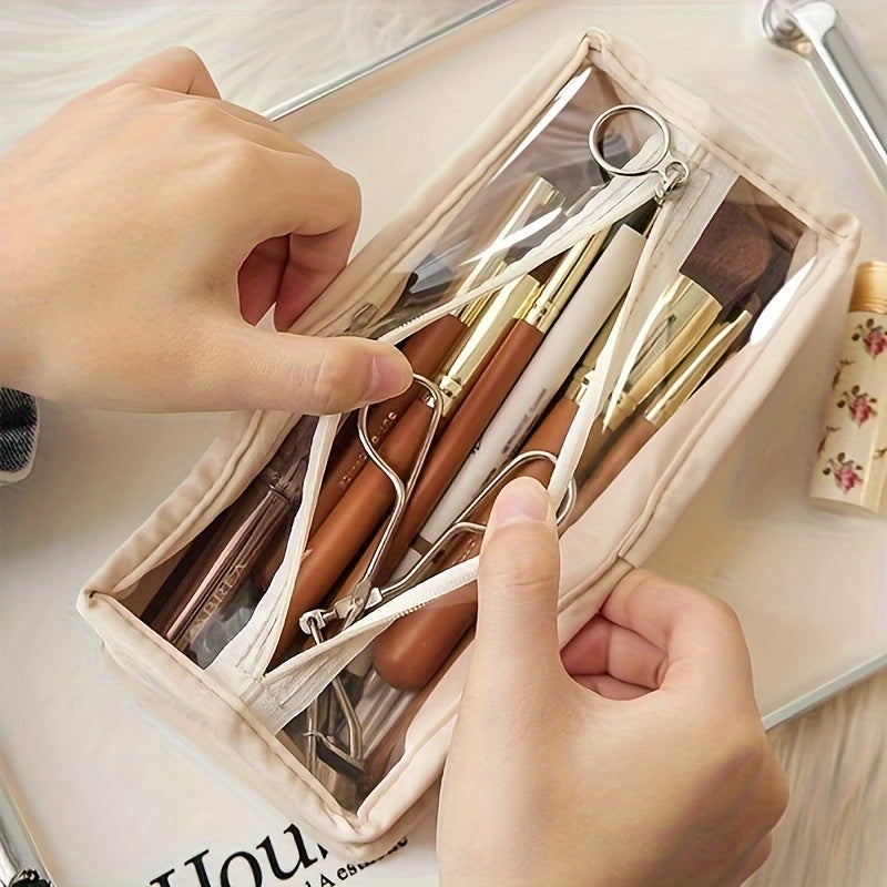 Portable Cosmetic Travel Bag With Window Zippered Toiletry Storage