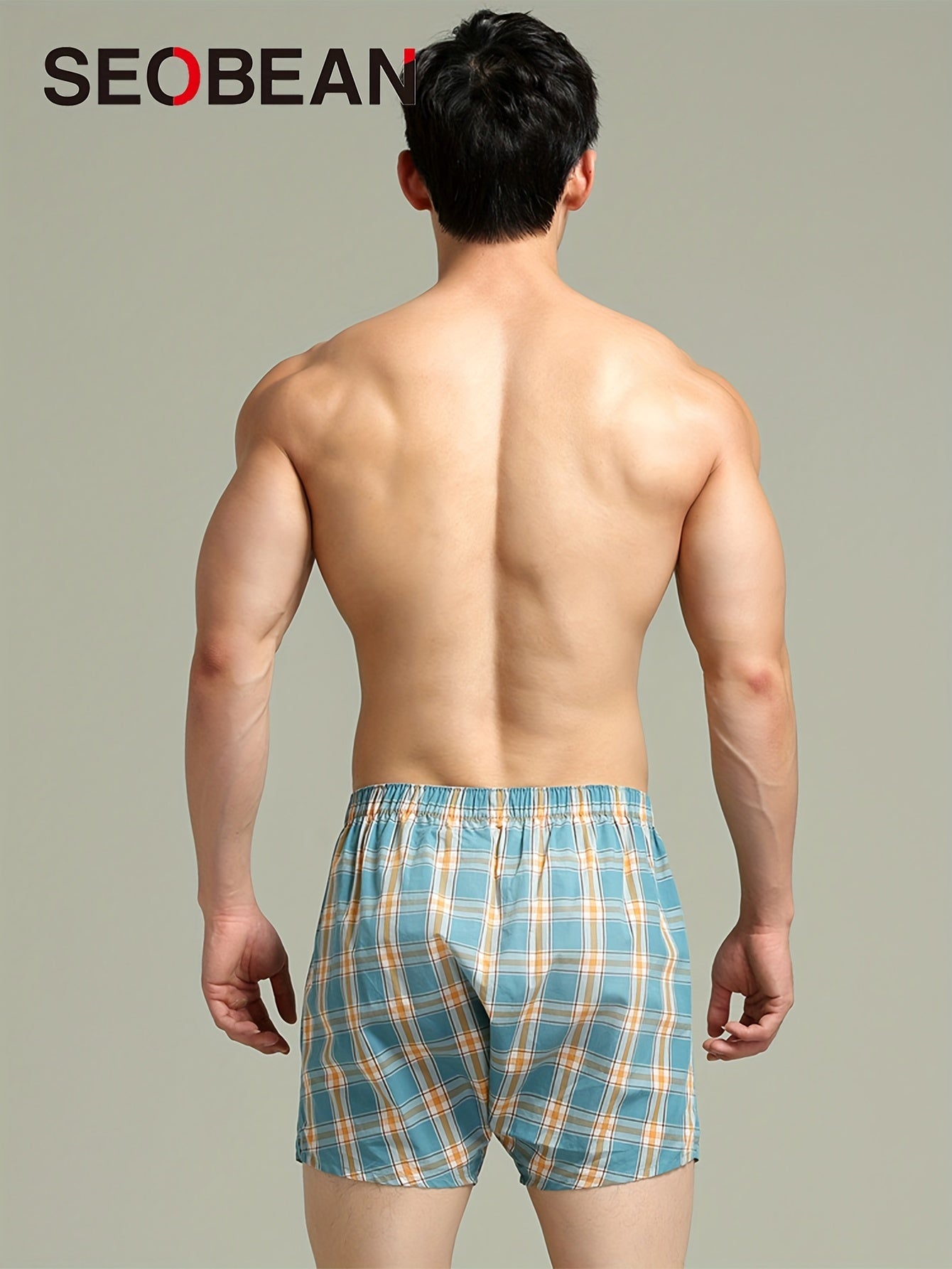 Men's Plaid Elastic Waist Short Pants for Home Pajamas