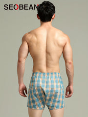 Men's Plaid Elastic Waist Short Pants for Home Pajamas