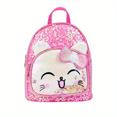 Kids Cartoon Cat Sequin Backpack Mini Waterproof PU Leather Glitter Bag