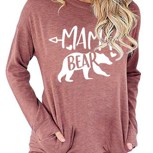 Mamabear Bear Pattern Print Long Sleeve T-shirt