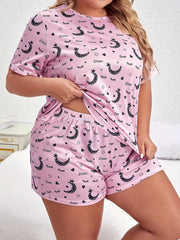 Moon & Eyelash & Heart Print Tee & Shorts Pajama Set