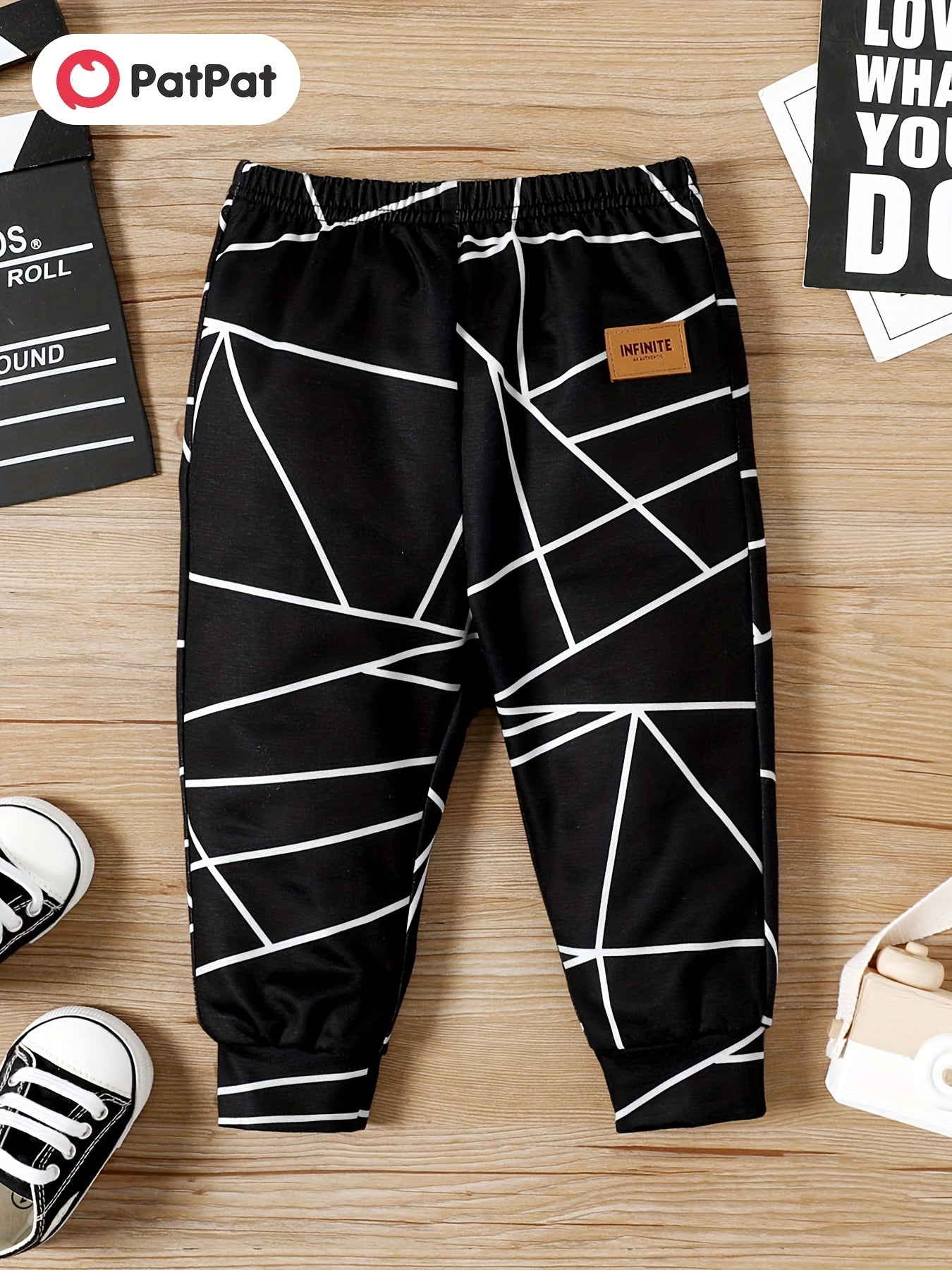 Baby Boy Geometric Print Pants with Leather Patch