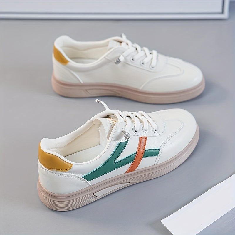 Women's Colorblock Flat Sneakers Lace Up Low Top Sports Shoes