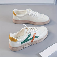 Women's Colorblock Flat Sneakers Lace Up Low Top Sports Shoes