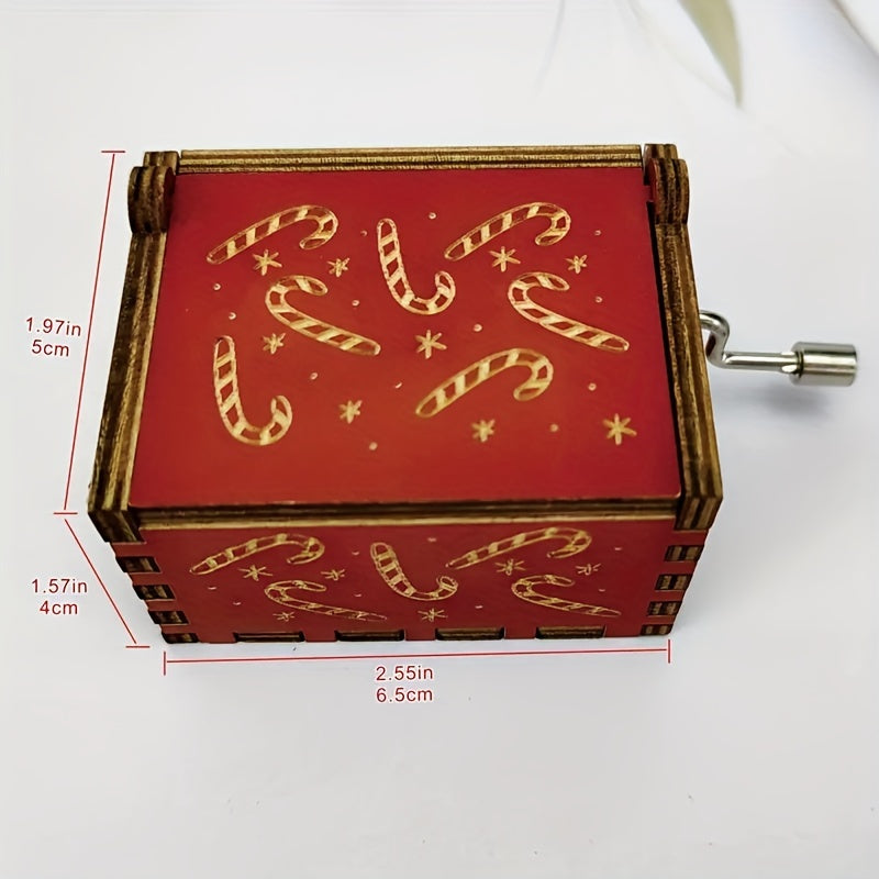 Christmas Music Box Hand Cranked Wooden Red Music Box