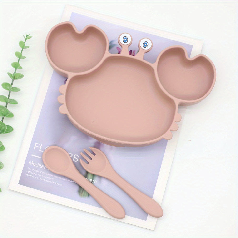 Silicone Plate with Suction Cup, Spoon and Fork Set, Children's Tableware