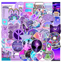 50 Purple Waterproof Stickers Laptop Water Bottle Skateboard