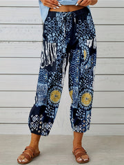 Leaf Patchwork Print Cropped Pants for Spring & Summer