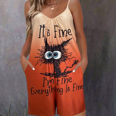 Graphic Print Spaghetti Romper Jumpsuit V Neck