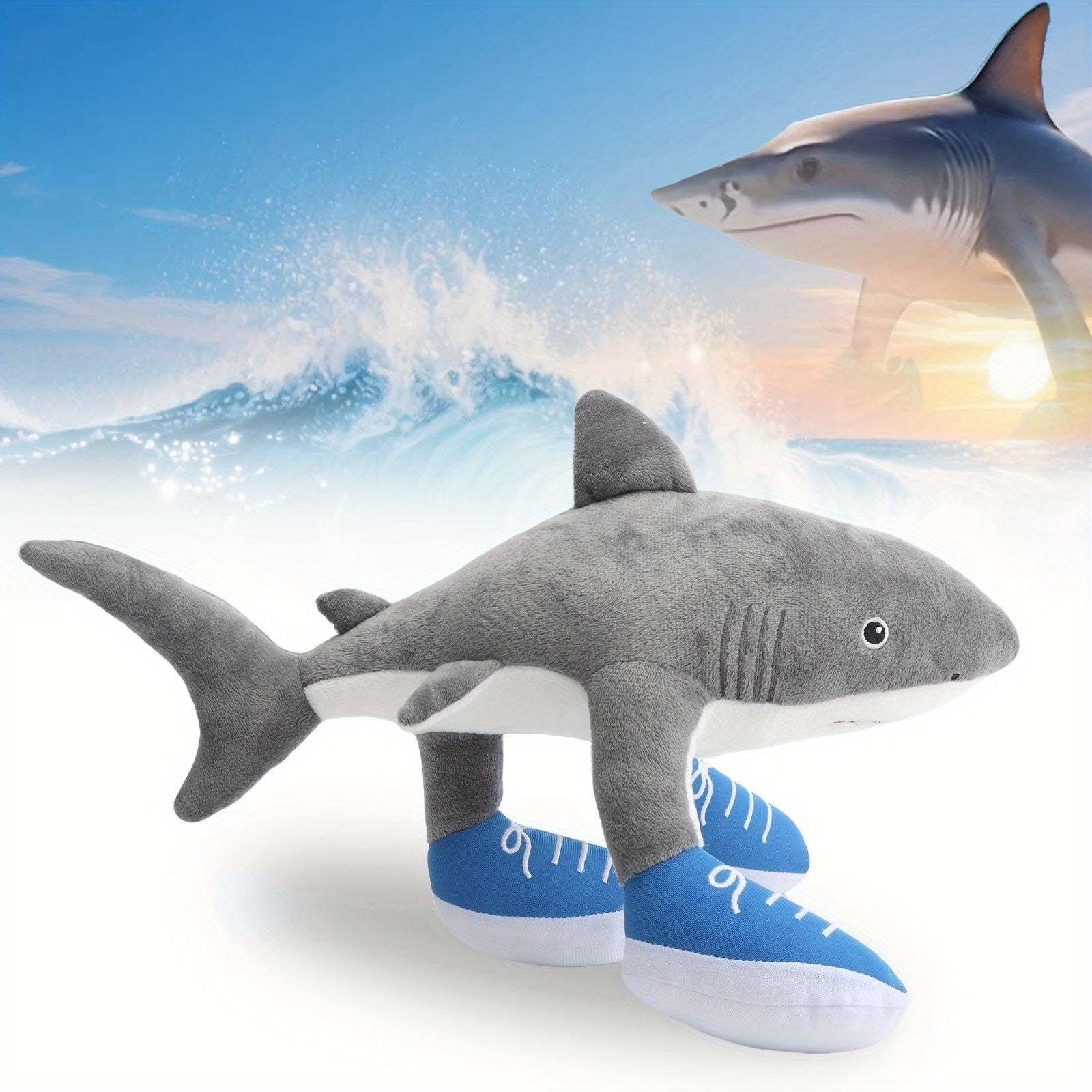 Adorable Shark Plush Toy Soft Polyester Stuffed Animal Gray Tralako