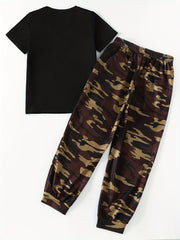 Boy's Camo T Shirt & Sport Shorts Set - Summer Kids Outfit