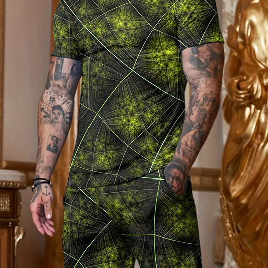 3D Print Men's Summer 2Pcs Casual Crew Neck T shirt And Shorts Set