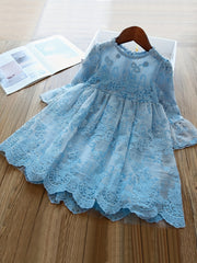 Girls' Lace Embroidery Flare Princess Dress - Birthday Gift