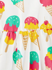 Girls Flying Sleeves Dress Polka Dot Ice Cream Print Kids Princess Dress