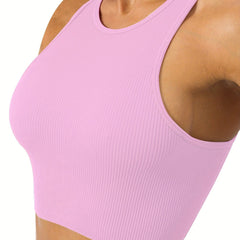 Ribbed Knitting Tank Top Seamless Sleeveless Stretchy Yoga Crop Top