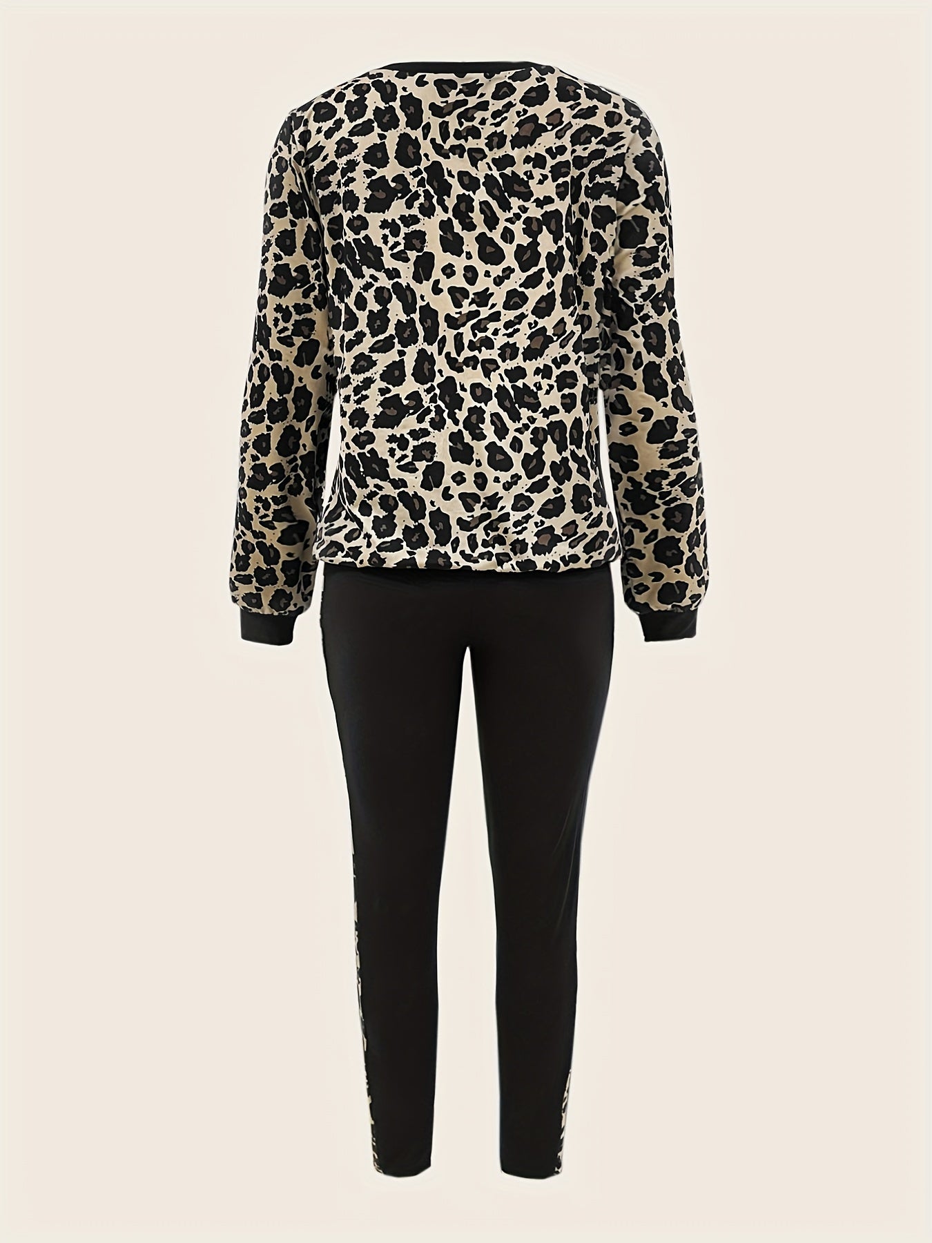 Leopard Print Two piece Set Long Sleeve Tops & Slim Pants