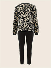 Leopard Print Two piece Set Long Sleeve Tops & Slim Pants