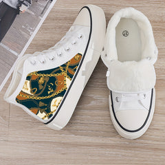 Retro Chain Print Plush Lined Thermal Chunky Canvas Sneakers