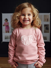 Girls Heart Pattern Crew Neck Sweatshirt For Spring Fall Christmas Gift
