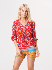 Floral Print Drawstring Waist Romper Jumpsuit Casual Half Sleeve Button Romper