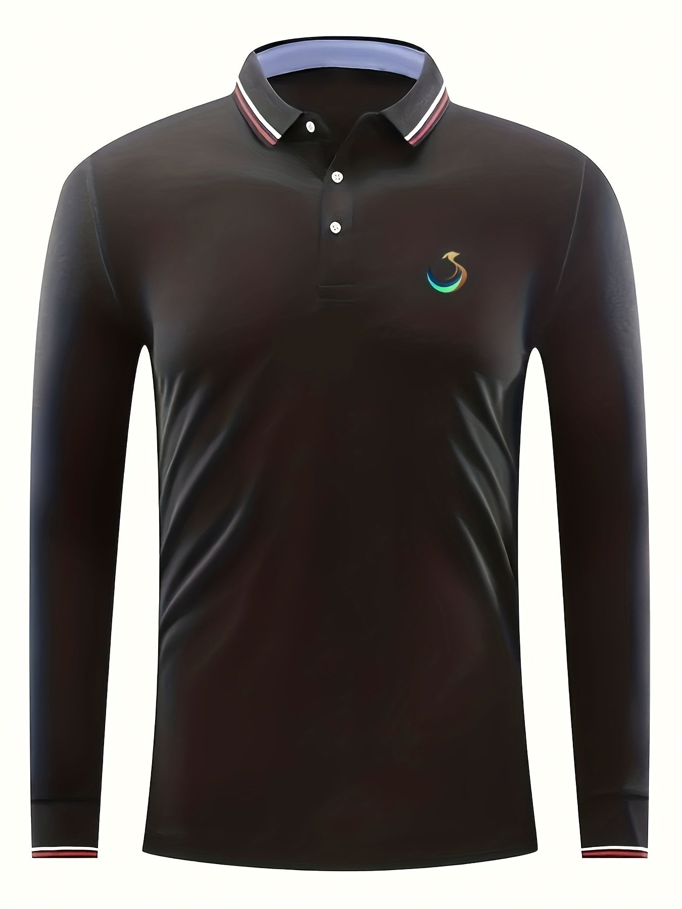 Men's Peacock Print Polo Shirt Long Sleeve Casual Breathable Button Up Lapel