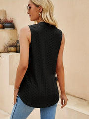 Eyelet Embroidered V Neck Tank Top Sleeveless Summer Casual