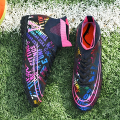 High Top Turf Football Boots - Gradient Print - Anti Skid - Breathable