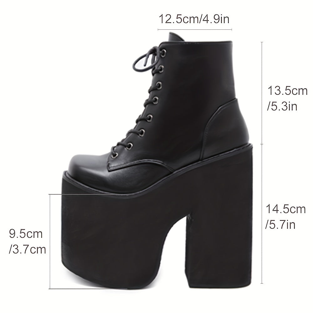Y2K Style Short Boots Square Toe Lace Up Platform Shoes