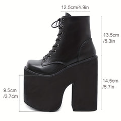 Y2K Style Short Boots Square Toe Lace Up Platform Shoes