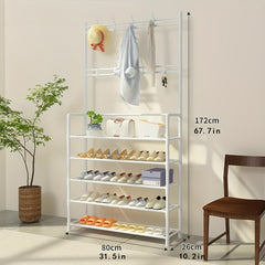 Freestanding Garment Rack Shoe Clothing Organizer Shelves
