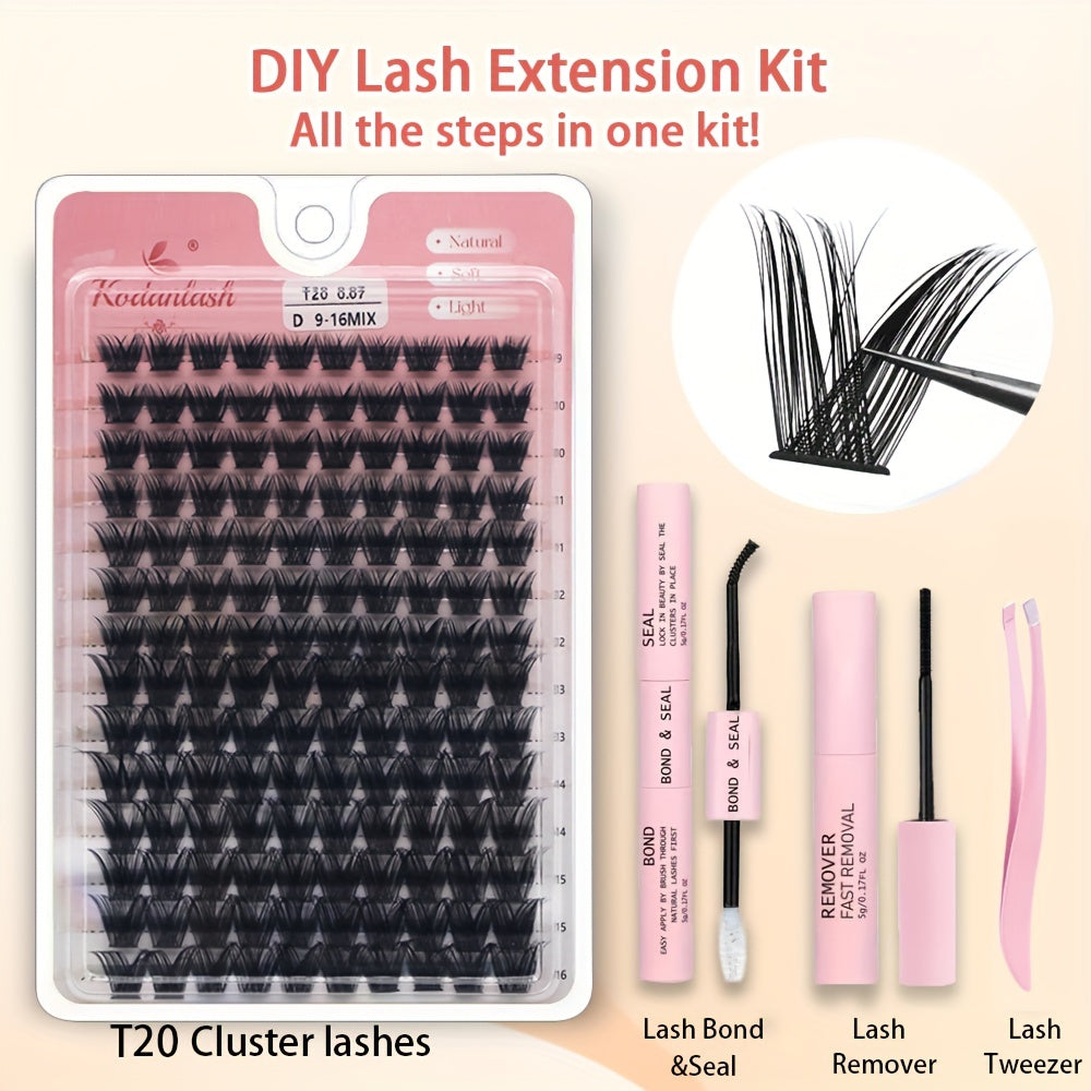 140pcs Cluster Lashes DIY Eyelash Extension Kit D Curling Lashes Glue Bond Seal