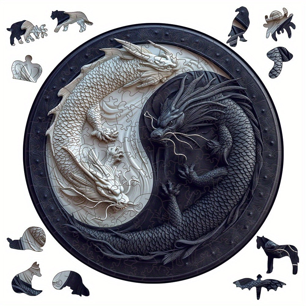 Yin Yang Double Dragon Wooden Puzzle & Mural A3 & A4 Sizes