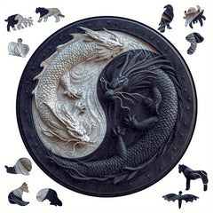 Yin Yang Double Dragon Wooden Puzzle & Mural A3 & A4 Sizes