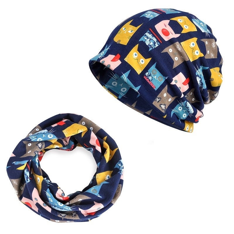 Cat Pattern Womens Beanie Hat Slouchy Turban Headwear Girls Her Valentines