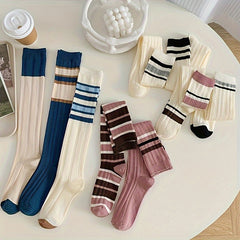 Colorblock Striped Calf Socks All match Knee High Socks Women's Stockings